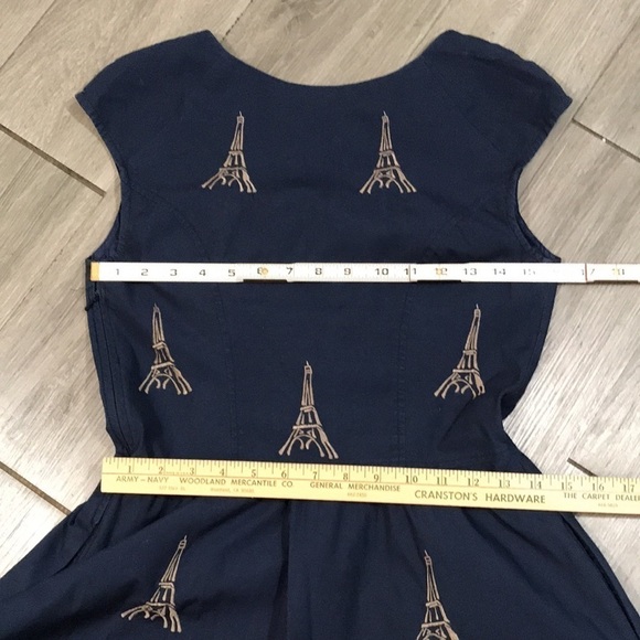 eShakti Navy Blue Eiffel Tower Embroidered A-Line Dress size S - Picture 12 of 14